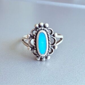 Turquoise Cable Wire & Dotted Design Sterling Silver Southwestern Ring V…